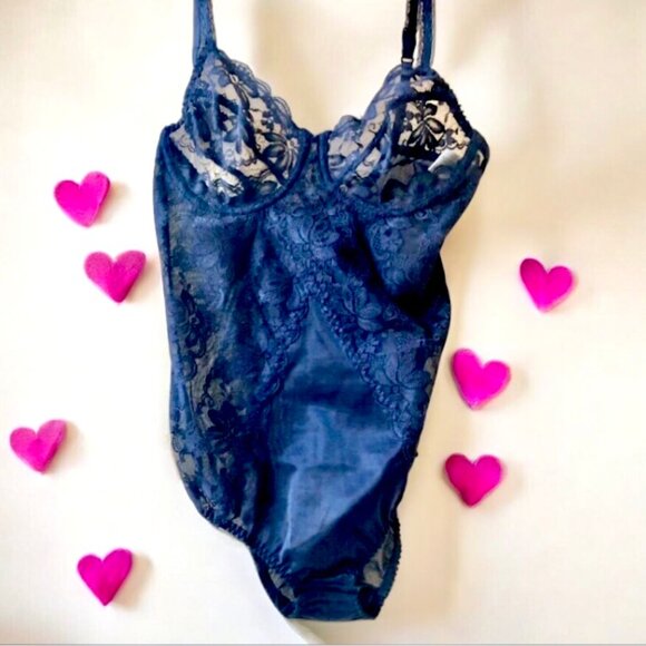 Vintage Dolores For Poirette Vtg 70's Black Lace Teddy Bodysuit ILGWU 34B NEW - Picture 3 of 16